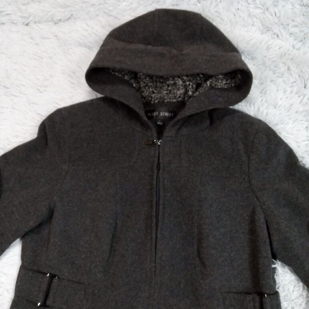 Fleet Street Womens Jacket Gray L Wool Blend Hood Pockets Lined Coat Career - Picture 5 of 14